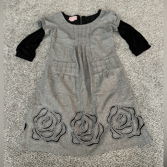 PHOEBE COUTURE Size 4 XS S Gray Wool Blend Shift Dress Flowers - Picture 6 of 13